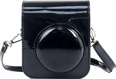 Këllëf LoveInstant për Fujifilm Instax Mini 12, lëkurë eko, me rrip, i zi me shkëlqim