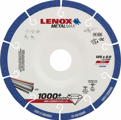 Метален сечачки диск ЛЕНОКС МЕТАЛМАКС LX2044469, 125mm, 2.0mm, 22.23mm