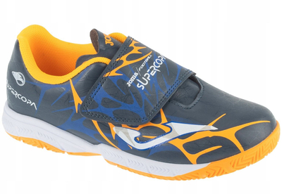 Патики за футсал за деца Joma Super Copa 2503, гумен ѓон за внатрешни терени, затворање со чичак трака, сина портокалова