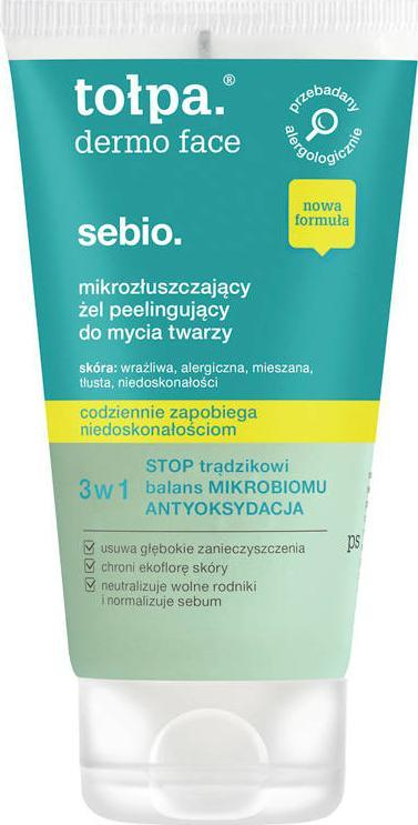 Xhel-skrab për fytyrën Tołpa Dermo Face Sebio, pastrim edhe gërryerje e butë, 150 ml