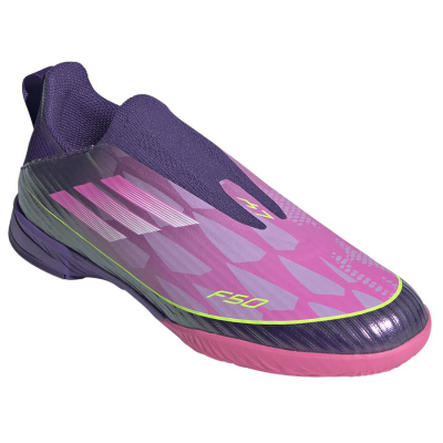 Фудбалски обувки за внатрешни терени Adidas F50 Lamine Yamal League LL Jr IN JQ9756, Fiberskin, гумен ѓон, многуобоени