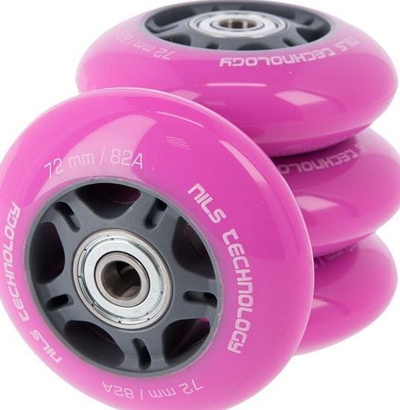 Rrota patinash Nils Extreme PU, set 4 copë, 72 mm 82A, ABEC 7, rozë