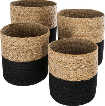Set shporta dekorative Atmosphera, jute, 4 copë, ngjyrë natyrale me të zezë