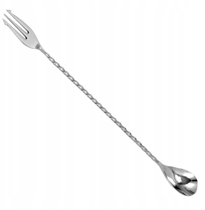 Lugë bartenderi me pirun, 50 cm, çelik inox, argjendtë