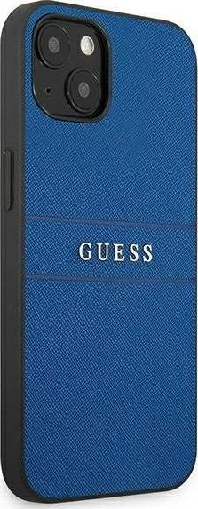 Kapak telefoni Guess Saffiano Metal Logo, për iPhone 13 Mini, mbyllje e plotë, blu