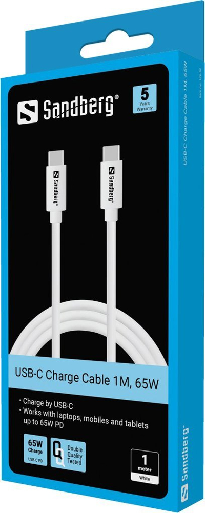 Kabllo karikimi Sandberg USB C Charge Cable 1M, 65W, 1m, e zezë