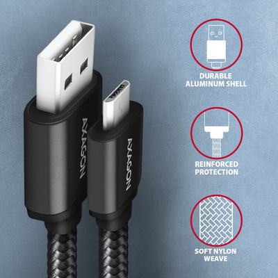 Kabllo AXAGON USB-A - micro USB2.0 HQ, 2.4A, 1.5m, e zezë