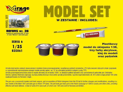 Set modeli Mirage Hobby 37mm BOFORS Wz 36 Anti Tank Gun, shkalla 1:35, plastik, shumëngjyrësh