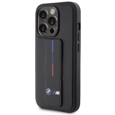 Këllëf telefoni BMW M Collection PU me Grip Stand, për iPhone 15 Pro, i zi
