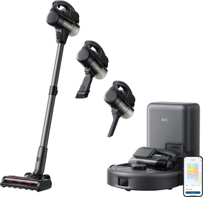 Fshesë me robot Eufy E20 3 në 1, 30000Pa, zbrazje automatike, gri