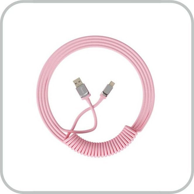 Kabllo spiral USB A në USB C, 1.5m, TPU, rozë