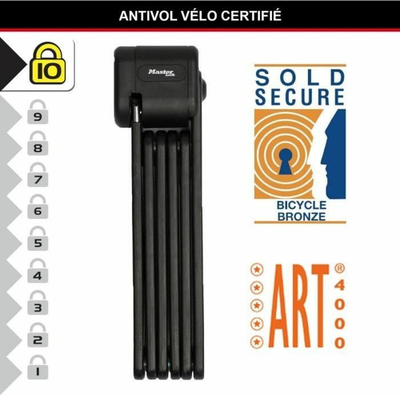Bravë palosëse biçiklete Master Lock, 84cm, me çelës, e zezë