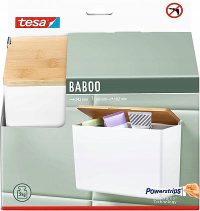 Kuti ruajtëse banjoje Tesa Sanitation 40524, montim ngjitës, kapak bambuje, e bardhë