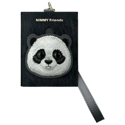 Portofol për kartela iLike Nimmy Friends Panda, poliuretan, me rrip dore, i zi