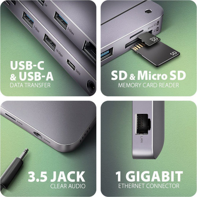 HUB USB Axagon HMC-12GM2, 12 në 1, 10Gbps, gri