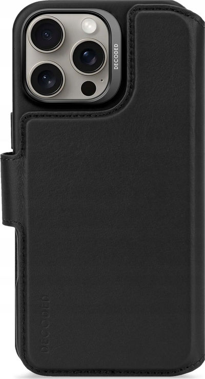 Këllëf‑portofol lëkure Decoded Leather Detachable për iPhone 16 Pro Max, me MagSafe, i zi
