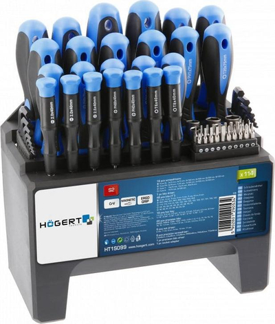 Set kaçavidash Högert HT1S099, 114 copë, me mbajtëse, blu e zezë