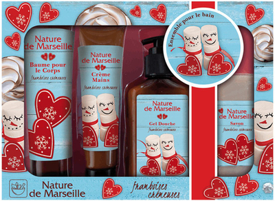 Set kozmetik Nature De Marseille Raspberry Cream, sapun, xhel dushi, balsam trupi, krem duarsh