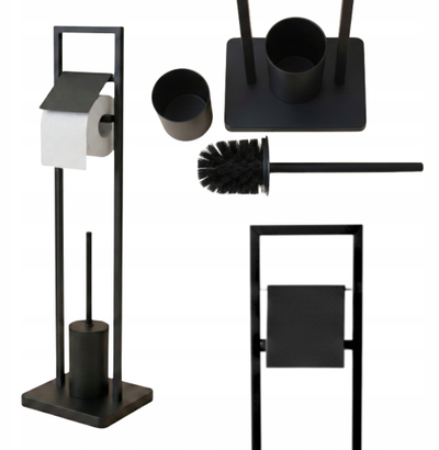 Set furçë WC me mbajtës letre ARLE, 77cm, metal, i zi