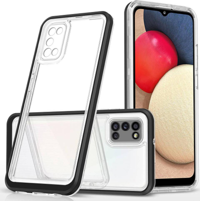 Mbrojtëse telefoni Hurtel Clear 3in1 për Samsung Galaxy A03s, hibride, transparente, me kornizë të zezë