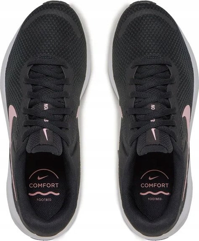 Atlete vrapimi Nike Revolution 7, shollë me shkumë, tekstil, të zeza me rozë