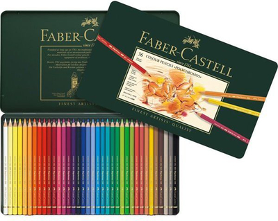 Set lapsa ngjyrues Faber-Castell Polychromos, 36 copë, kuti metalike, shumëngjyrëshe