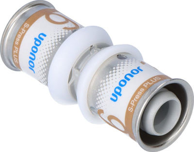Bashkues presimi Uponor S Press Plus PPSU 16 mm me 16 mm, për tub PEX, gri me të bardhë