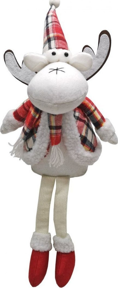 Lodër dekorative SASKA GARDEN Christmas Reindeer, 55cm, pelush, e kuqe e bardhë