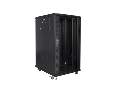 Kabinet rack 19" Lanberg FF01, 22U, 600x800, derë xhami, i zi