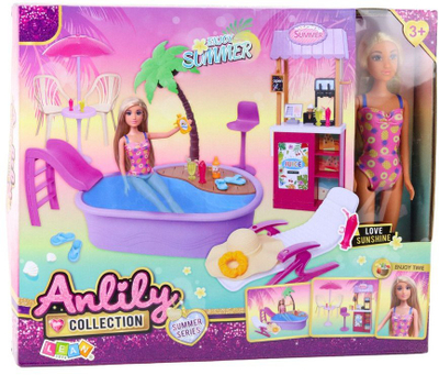 Set lodrash LEAN Toys Anlily On the Beach, kukull me pishinë, për kalamaj 3+