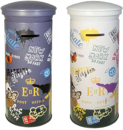 Kutitë kursimi Swede Money Box, cilindrike, metalike, shumëngjyrëshe