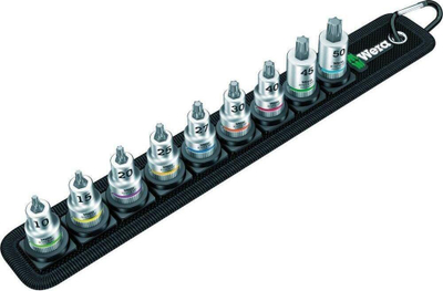 Set çelësash bit TORX Wera Belt B 3 Zyklop HF, 3/8", 9 copë, i zi