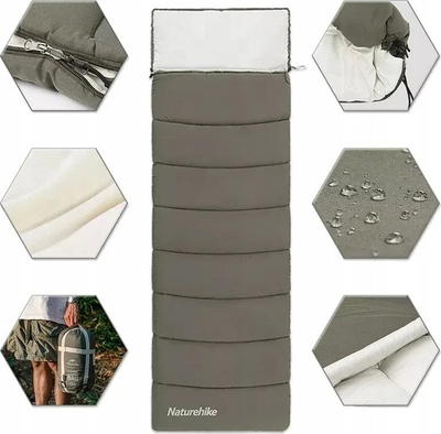 Thes gjumi Naturehike LD150 Envelope CNK2300SD016, veror, 8°C, jeshile army