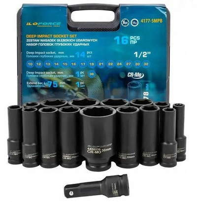 Set çelësa goditës ILOFORCE, 1/2", 16 copa, me kuti
