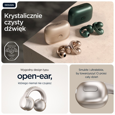Kufje wireless Motorola Moto Buds Loop, Bluetooth, me kapse rreth veshit open ear, bezhë me kristale Swarovski