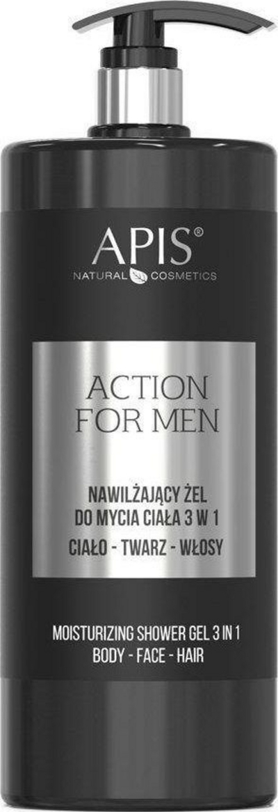 Xhel dushi Apis Action For Men, 3 në 1, hidratues, 1L, i zi