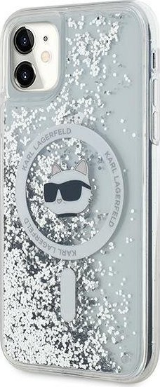 Kapak telefoni Karl Lagerfeld Liquid Glitter Choupette Head, për iPhone 11 XR 6.1", transparent