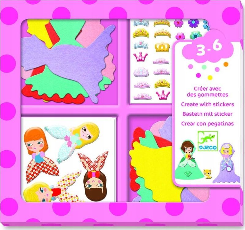 Set ngjitësash për fëmijë Djeco Princess, 24 figura, 70 aksesorë, shumëngjyrësh