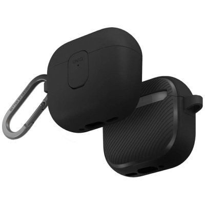 Këllëf kufjesh Uniq Clyde për AirPods 4, TPU edhe plastikë e fortë PC, me kapak mbrojtës, i zi