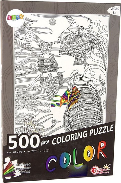 Puzzle për ngjyrosje LEAN Toys Ocean Fish, 500 copa, 70 x 50 cm, shumëngjyrësh