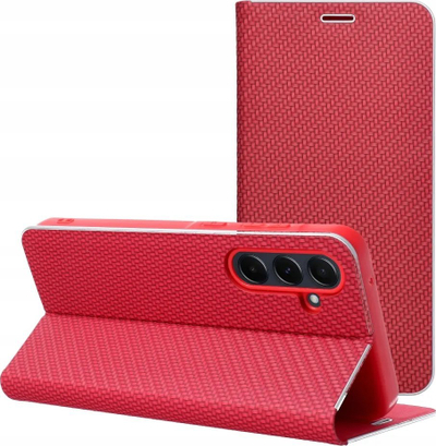 Kaburë telefoni Luna Book Carbon për Xiaomi Redmi Note 13 4G, palosëse, me magnet, e kuqe