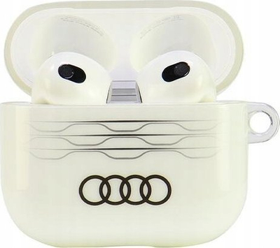 Mbulesë Audi IML me pattern gjeometrik për AirPods 3, model AU-IMLAP3-A6/D3-WE, e bardhë