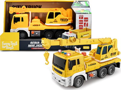 Kamion vinç lodër Artyk City Truck, 27cm, me drita dhe zëra, i verdhë
