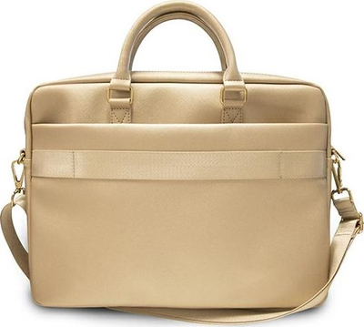 Çantë laptopi Guess Saffiano Vintage Script, 15-16", me rrip shpatulle, ari i çelët