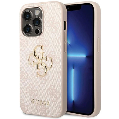 Mbrojtëse telefoni Guess 4G Logo për iPhone 15 Pro Max, lëkurë PU, rozë