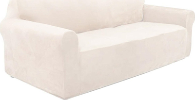 Mbulesë divani velour, elastike 3 ulëse, universale 190–230 cm, bezhë