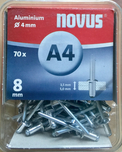 Перчина алуминиум Novus Nity A4/8, пакување 70 парчиња, сребрени