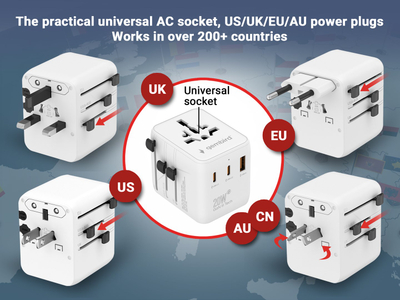 Adaptues universal udhëtimi Gembird UPA 20W, 3 porta USB, prizë ndërkombëtare, i zi