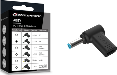 Adaptor energjie Conceptronic ABBY15PC02 DC në USB C për Dell 4.5x3.0mm, 18–20V, i zi