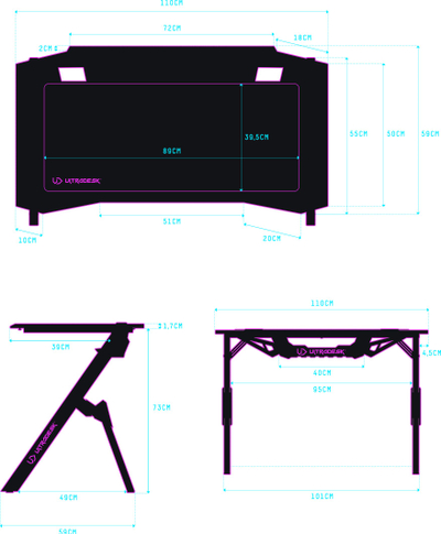 Tavolinë gaming Ultradesk Action V2, 110 × 75 cm, mban deri 80 kg, e zezë